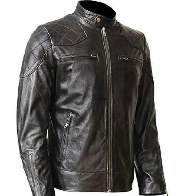 Mens Lambskin Genuine Black Motorcycle Biker Leather Jacket #02